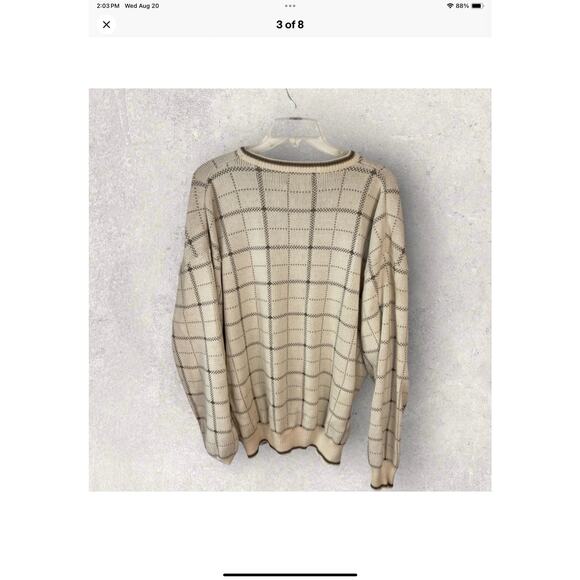 Fairway Sport Men’s XXL Sweater Beige Windowpane Plaid Crewneck Pullover Casual - Picture 6 of 8